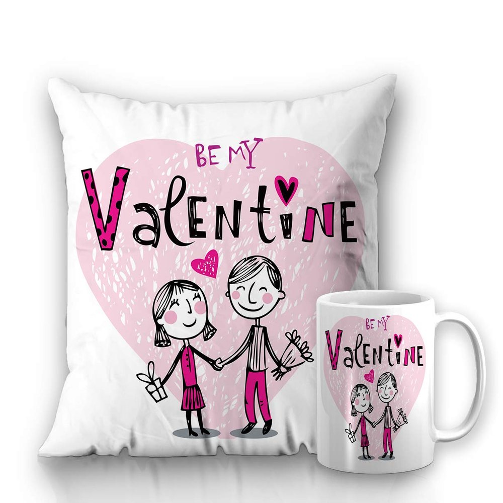 DECOR PRODUCTION Valentine Theme Printed Ceramic Coffee Mug 330 ml with Cushion, Valentine Gift for Boyfriend, Husband, Wife, Girlfriend, and Partner(Valentine_mugcushion_pt11_9)