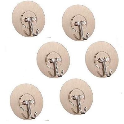 Gopendra Plastic Multi-Functional Self Adhesive No Drilling Wall Hook Sticking Adhesive Hanger Round Strong Stainless Steel Wall Kitchen Capacity of 5 Kg Each Hook (Multicolour, 6pcs)