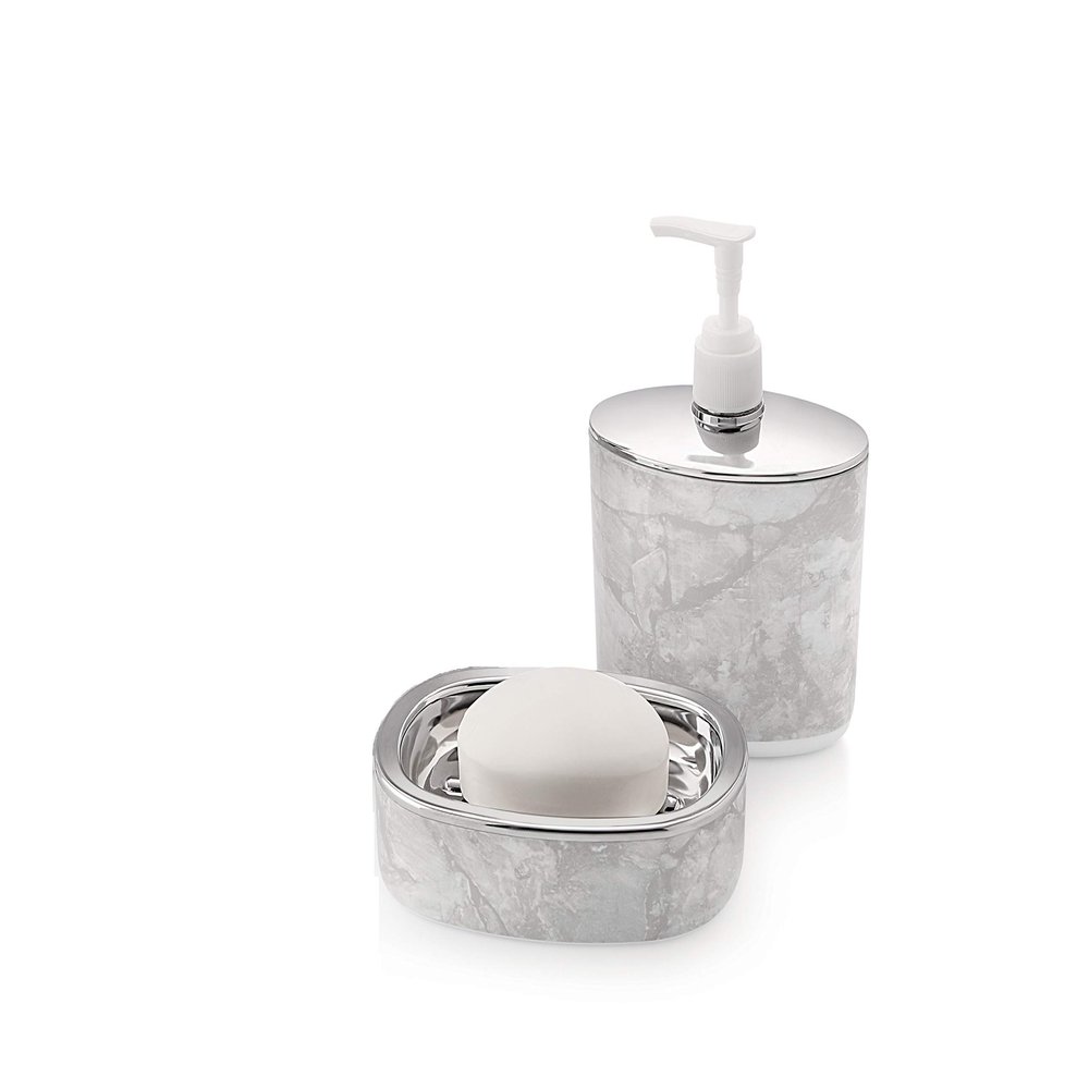Laserbot 2 Piece Bathroom Accessories Set - Soap Dispenser, Soap Dish (Grey, Pack of 2)