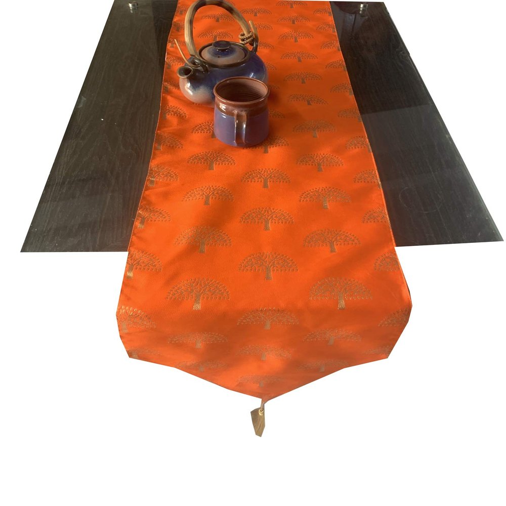 Pink parrot- Dupian Silk Orange with Gold motivTable Runner 12x70 inch 1 pc