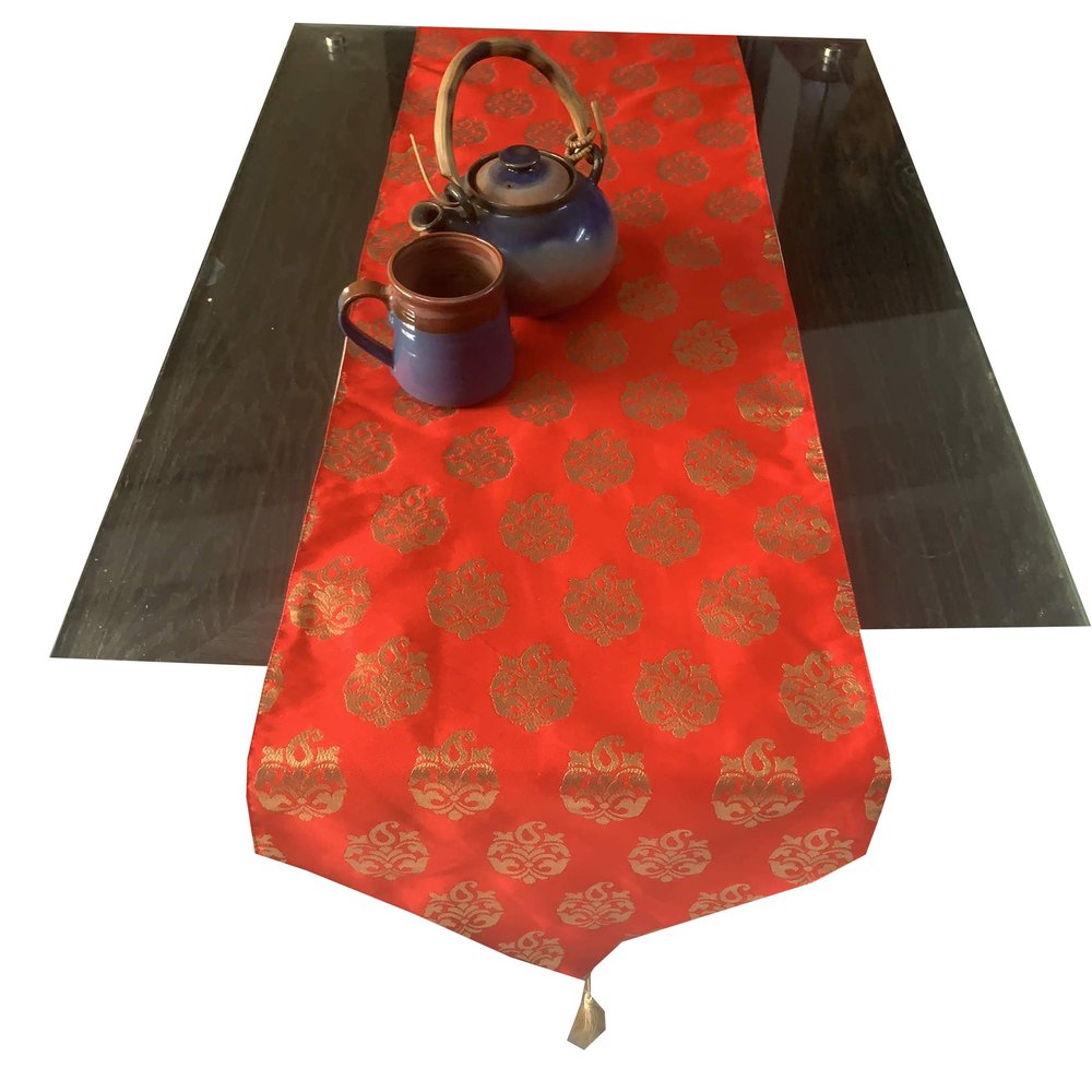 Pink parrot- Dupian silkred with Gold Motiv Table Runner 12x70 inch 1 pc