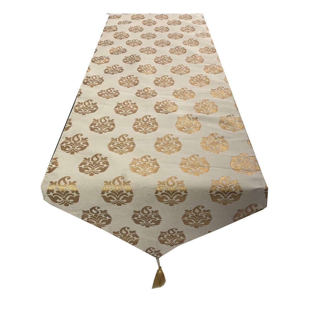 Pink parrot- Dupian Jacquard Beige with Gold Motiv Table Runner 12x70 inch 1 pc
