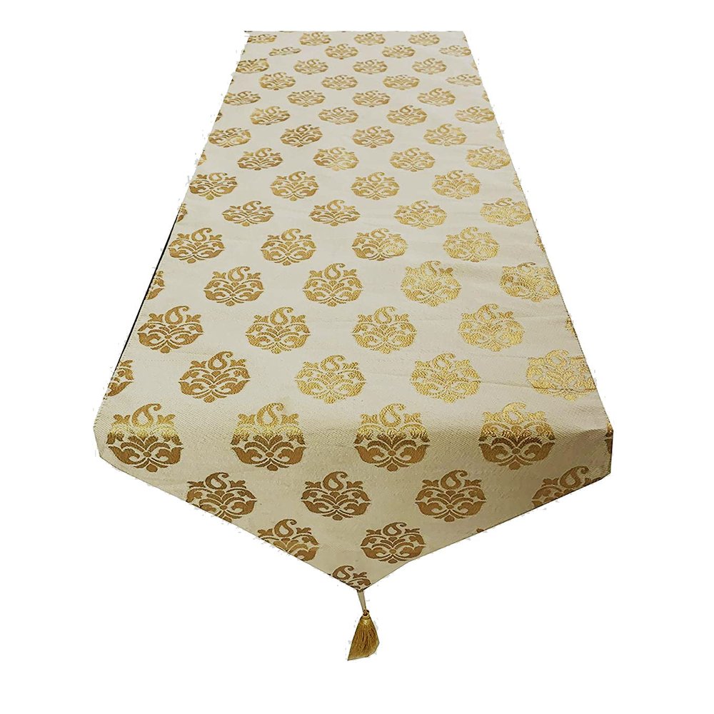 Pink parrot- Dupian Jacquard Beige with Gold Motiv Table Runner 12x70 inch 1 pc