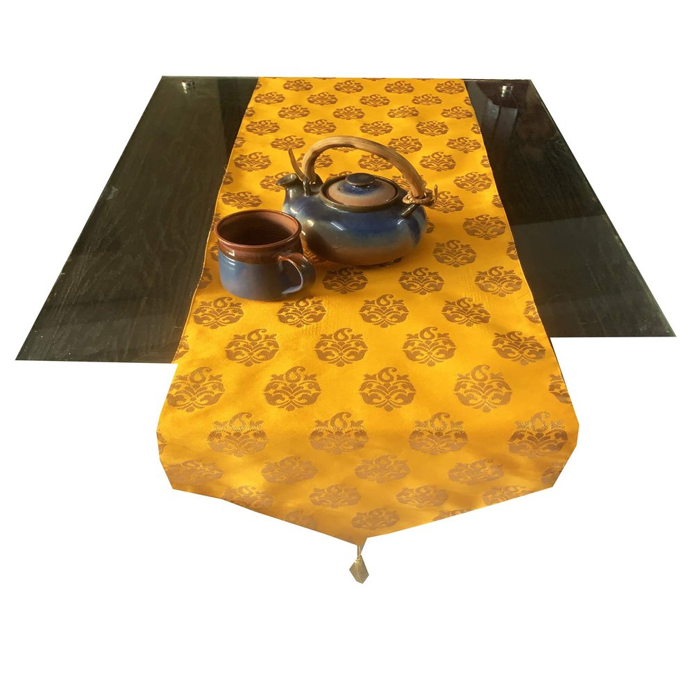 Pink parrot- Dupian Silk Orange with Gold Motiv Table Runner 12x70 inch 1 pc