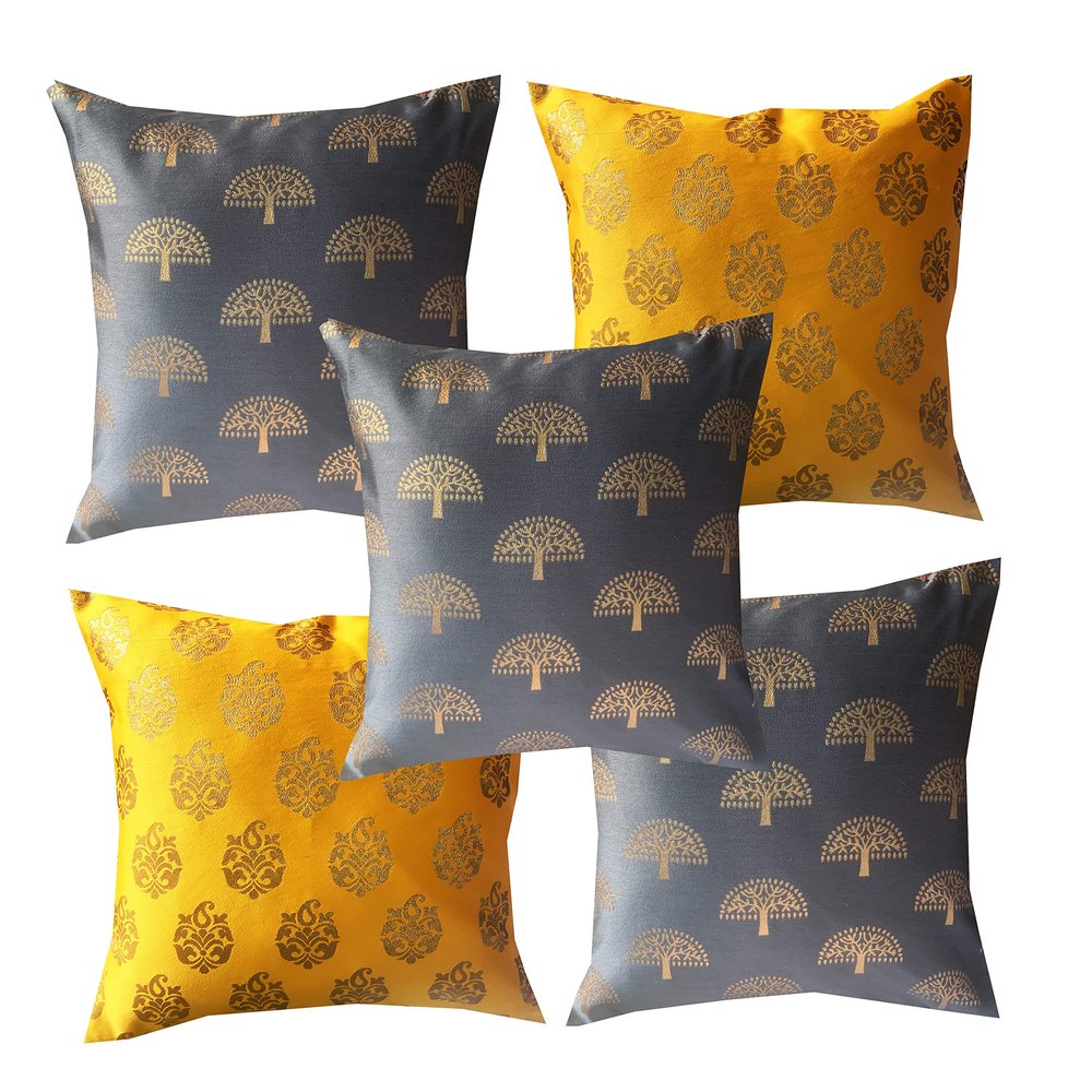 Pink parrot- Jacquard Silk Multi Colour Square Cushion Cover 16x16 inch-Set 5 pcs