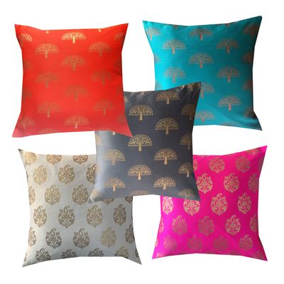 Pink parrot- Jacquard Silk Multi Colour Square Cushion Cover 16x16 inch-Set 5 pcs