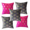 Pink parrot- Jacquard Silk Grey and Pink Square Cushion Cover 16x16 inch-Set 5 pcs view 1