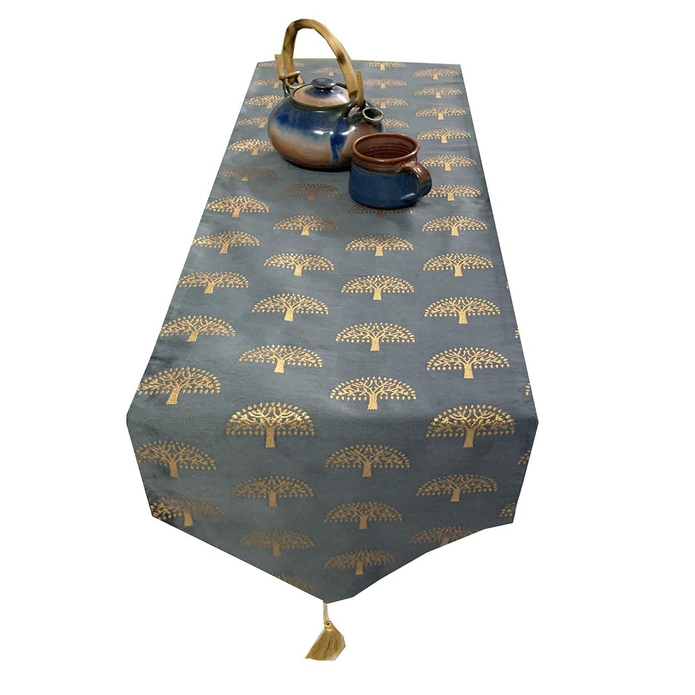 Pink parrot- Dupian Silk Grey with Gold Motiv Table Runner 12x70 inch 1 pc