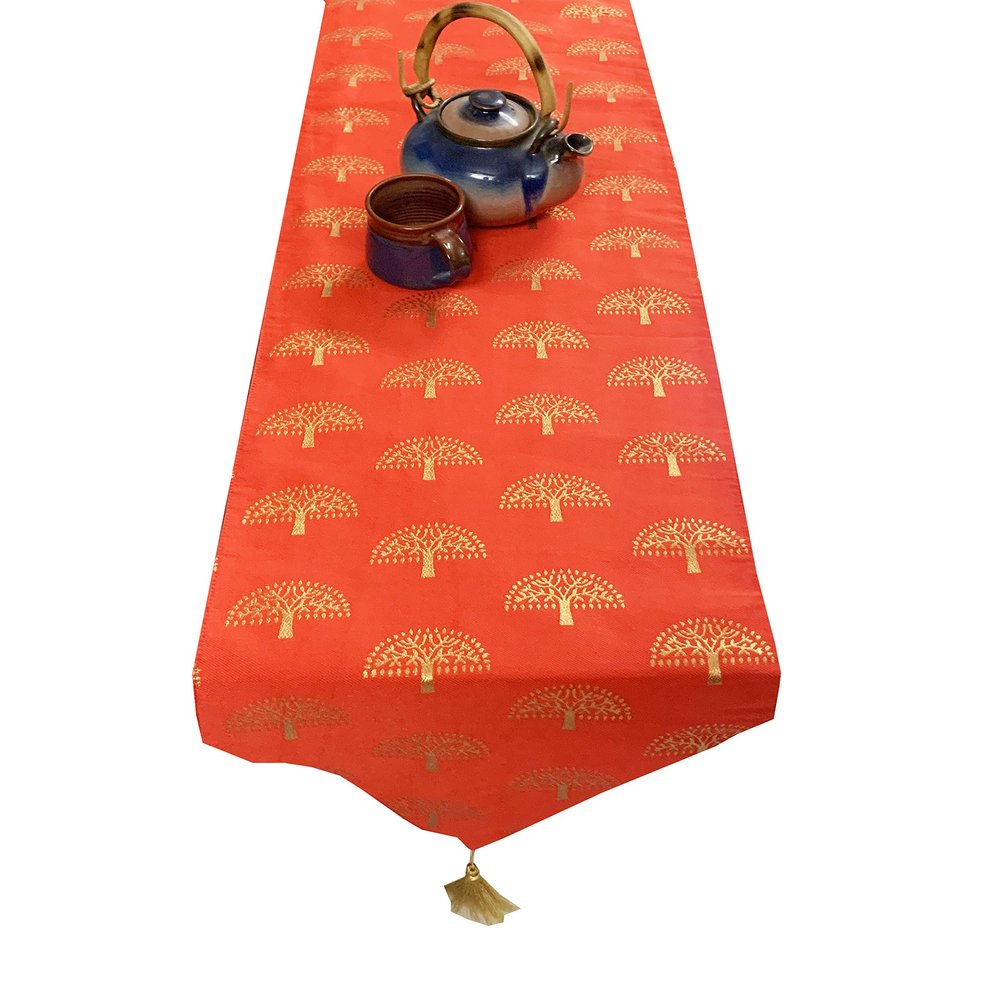 Pink parrot- Dupian Silk red with Gold Motiv Table Runner 12x70 inch 1 pc