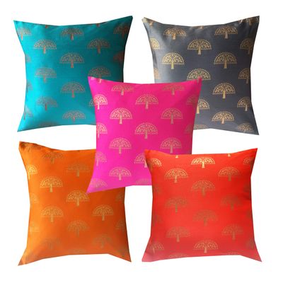 Pink parrot- Jacquard Silk Multi Colour Square Cushion Cover 16x16 inch-Set 5 pcs