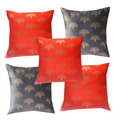 Pink parrot- Jacquard Silk Multi Colour Square Cushion Cover 16x16 inch-Set 5 pcs