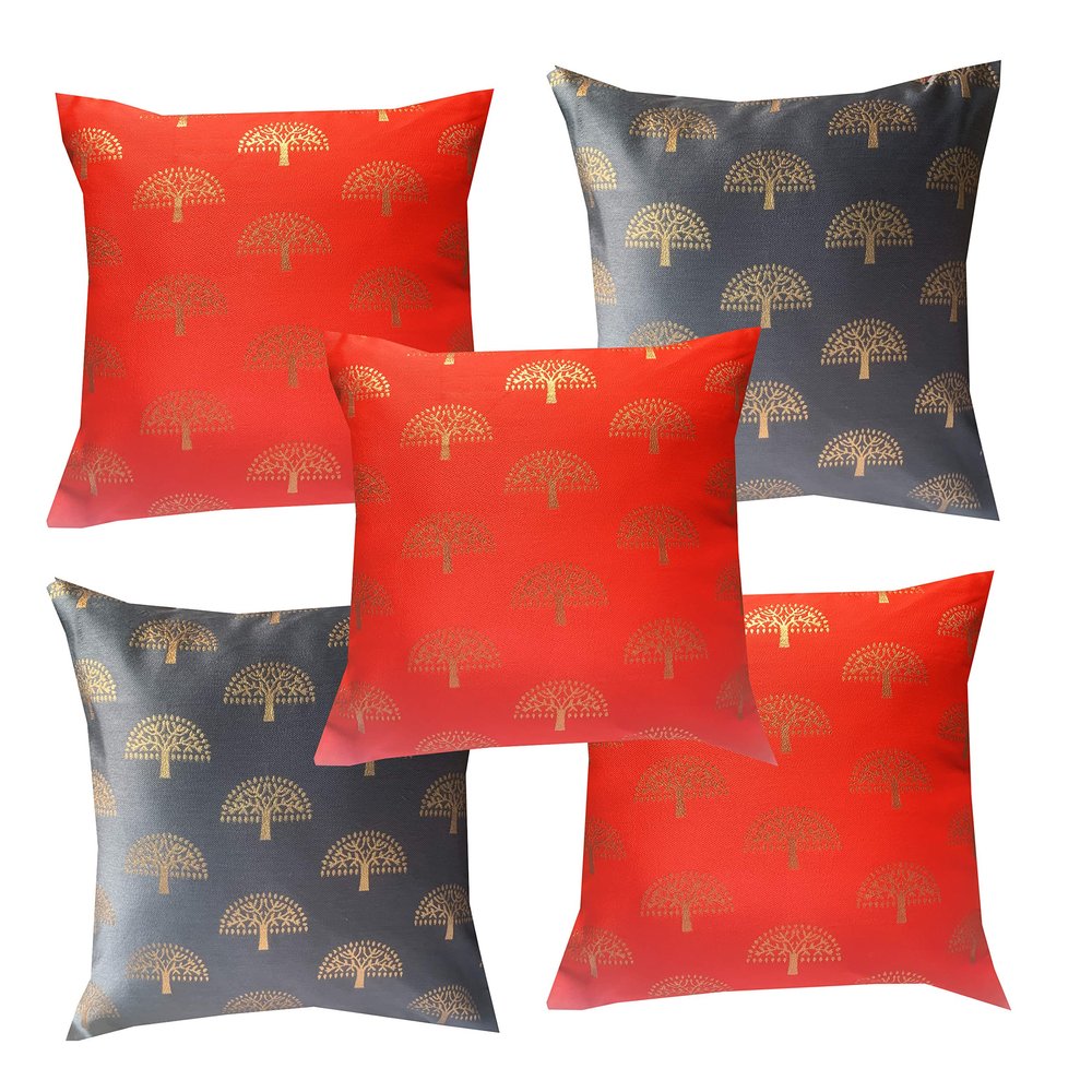 Pink parrot- Jacquard Silk Multi Colour Square Cushion Cover 16x16 inch-Set 5 pcs