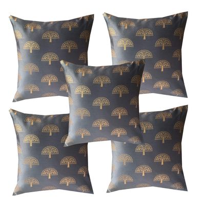 Pink parrot- Jacquard Silk Grey with Gold Motiv Square Cushion Cover 16x16 inch-Set 5 pcs