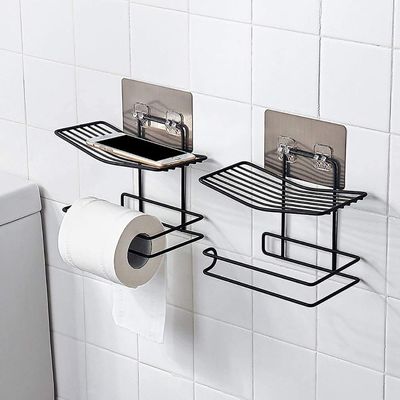 Wosta 2PCS Tissue Paper Holder Shower Caddy Adhesive Bathroom Stainless Steel Shelves Floating Shelves for Kitchen,Bathroom Organizer,Decor