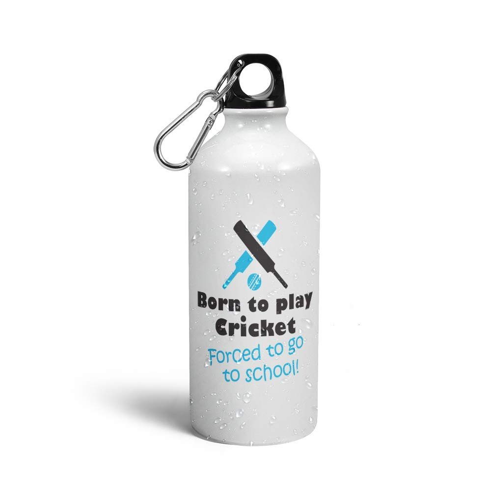Prink Aluminium Born to Play Cricket themed Sipper Water Bottles for Men (600ml, White)