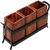 Serenz Wood and Wrought Iron Spoon Holder Multipurpose Stand Table Organizer with 3 Wooden jar view 1