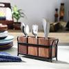 Serenz Wood and Wrought Iron Spoon Holder Multipurpose Stand Table Organizer with 3 Wooden jar view 2