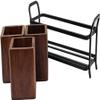 Serenz Wood and Wrought Iron Spoon Holder Multipurpose Stand Table Organizer with 3 Wooden jar view 4