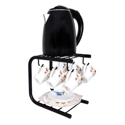 D&V Engineering Tea Cups and Saucers Stand, Pantry Storage Organizer Countertop Mug Stand for Kitchen, Coffee Cup Organizer for Kitchen, Tea Cup Holder for Office, Black