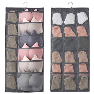 ZAVASIKA 30 Mesh Pockets Dual Sided Hanging Storage Organizer, for Underwear, Stocking, Socks, Bra, Panty (Multicolour, 31.5 X 15.7 Inch)