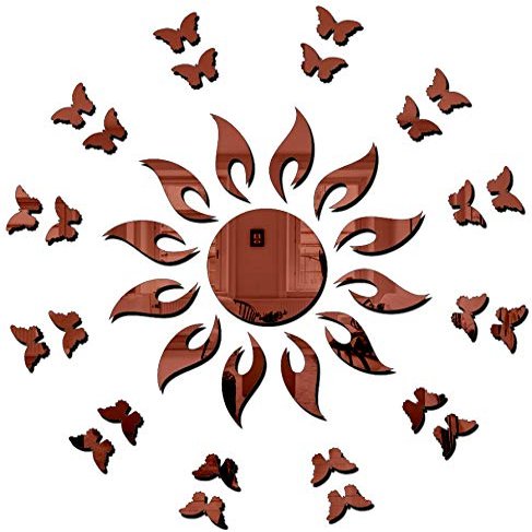 Bikri Kendra - Sun Flame with 20BUTTERFLY Brown- 3D Acrylic Decorative Mirror Murals Wall Stickers