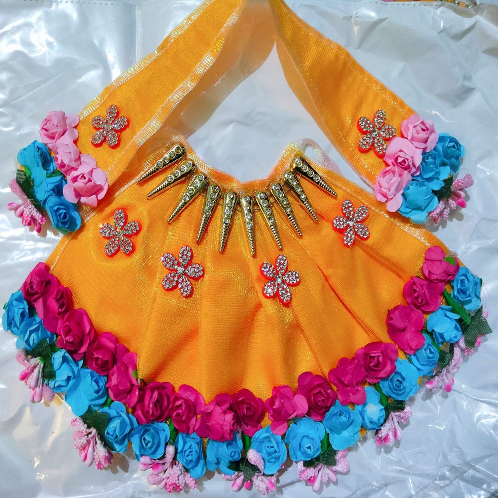 Brij Sugandha Flower Devi Maa Lehanga Patka Dress | Silk Poshak for Radha Rani & Female God Idols- Random Color by The Kanha Store (5 INCH LEHANGA)