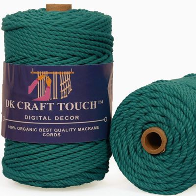 DK Craft Touch 4mm Macrame Cotton Cord,Threads/Rope for Craft Work,Plant Hanger Ropes 3 ply (Teal Green, 4mm (100 metre Length Cord))