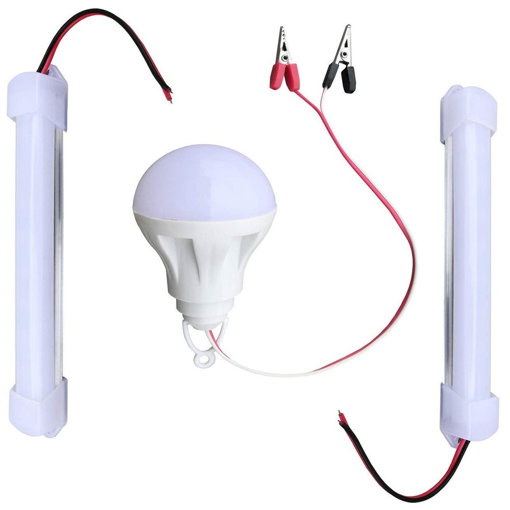 RASHRI ; One For All LED High Brightness 12V 5 Watts DC/Solar LED Bulb and 2 Mini Tube Light for DC (White)