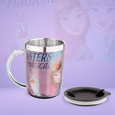 SKi Homeware Double Wall Inner Stainless Steel Tea,Coffee, Milk Mug With Handle And Lid For Kids Cherry Mug (Frozen), 350 ML