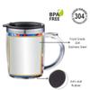 SKi Homeware Double Wall Inner Stainless Steel Tea,Coffee, Milk Mug With Handle And Lid For Kids Cherry Mug (Frozen), 350 ML view 3