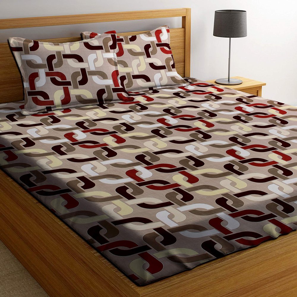 HIYANSHI HOME FURNISHING 3D Pattern Polycotton Checkered Luxury Double Cotton King Bedsheet with 2 Pillow Covers- Pack of 1