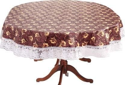 CASA-NEST Waterproof 6 Seater Round Table Cover with Leather Touch and White Lace (72 inch Diameter) printed007