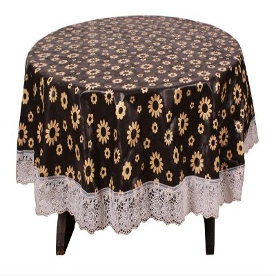 CASA-NEST Waterproof 6 Seater Round Table Cover with Leather Touch and White Lace (72 inch Diameter) printed007