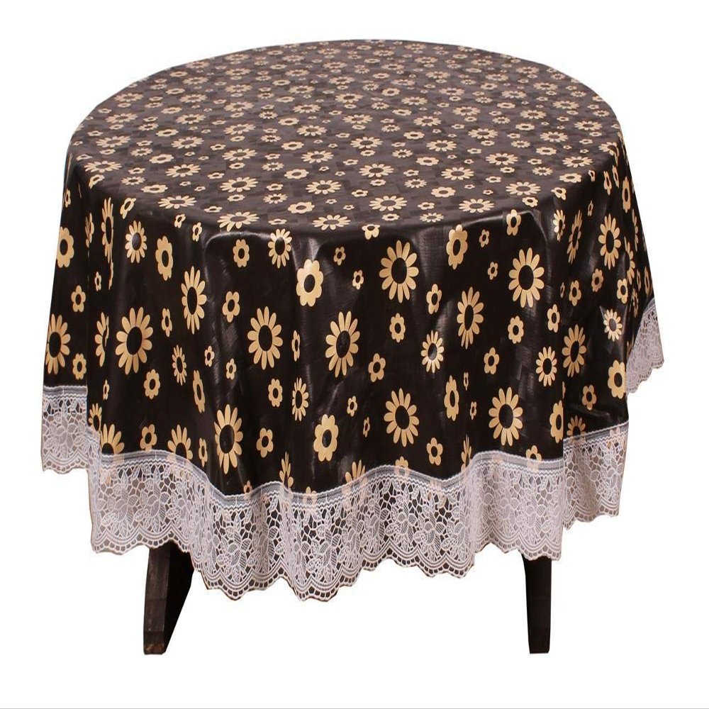 CASA-NEST Waterproof 6 Seater Round Table Cover with Leather Touch and White Lace (72 inch Diameter) printed007