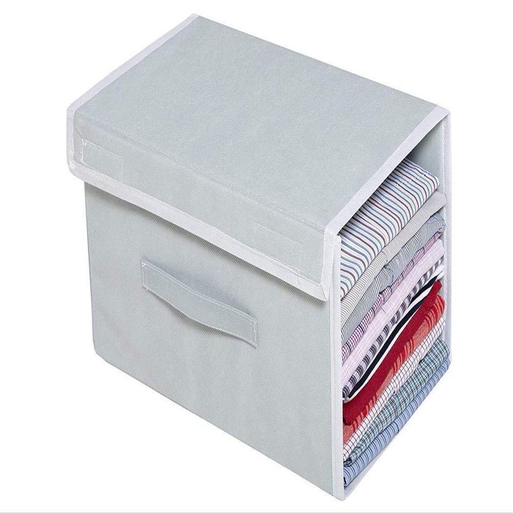 HomeStrap Stackable Shirt Organizer with Cover Lid Non Woven Grey