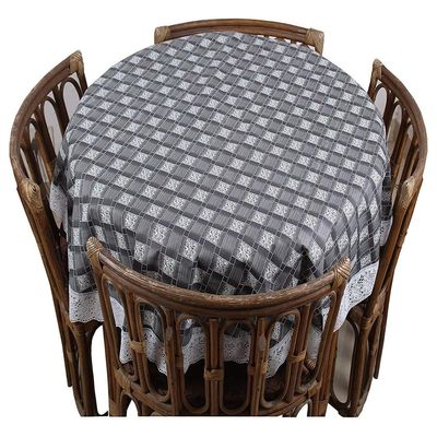 CASA-NEST Waterproof 6 Seater Round Table Cover with Leather Touch and White Lace (72 inch Diameter) printed007