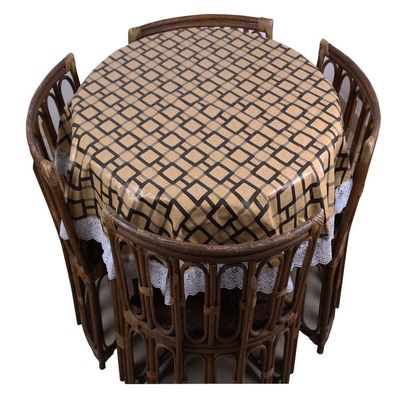 CASA-NEST Waterproof 6 Seater Round Table Cover with Leather Touch and White Lace (72 inch Diameter) printed007