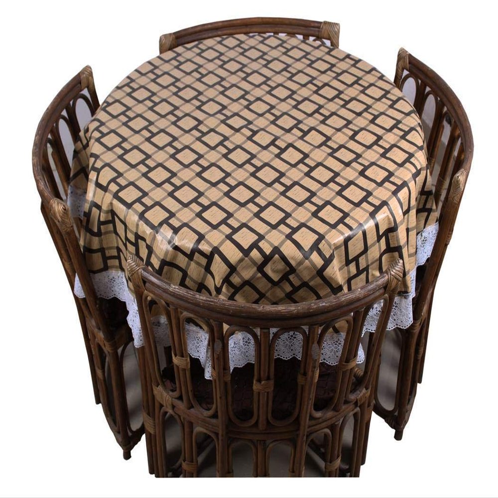 CASA-NEST Waterproof 6 Seater Round Table Cover with Leather Touch and White Lace (72 inch Diameter) printed007