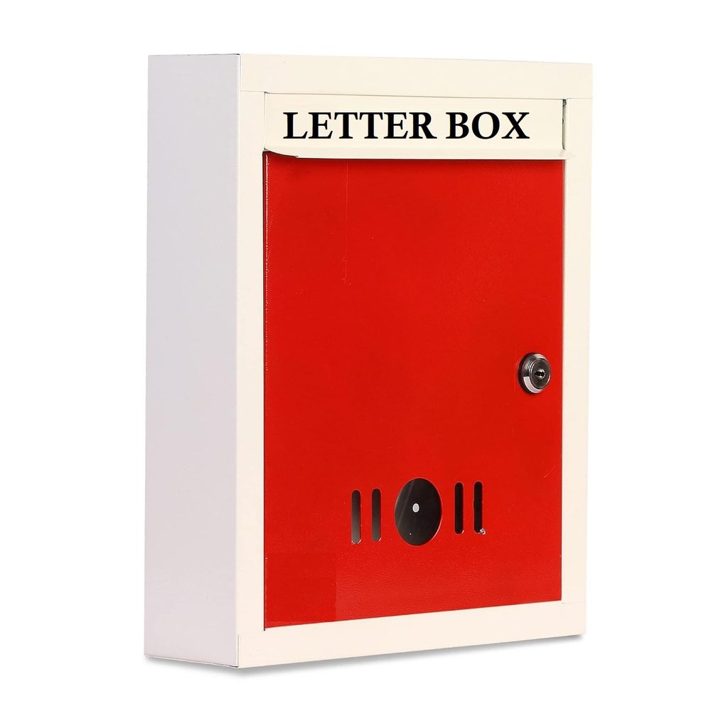 Crotomak Letter Box/Mail Box Made of High Grade Metal with Lock Key for Home/Office/Gate Wall Mount - Large Size (Ivory & Red)