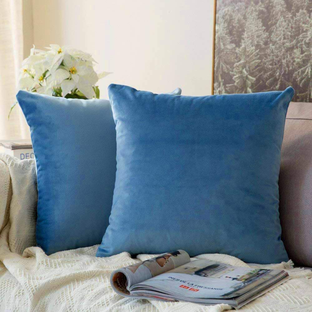 Khooti Velvet Cushion Cover, 12x12 Inch | Ice Blue | Pack of 2 | Solid Plain Soft & Smooth, Decorative Cushion Covers for Living Room, Bedroom, Couches, Chairs, Sofas, Beds & Home Decor