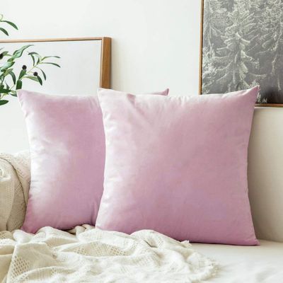 Khooti Decorative Velvet Square Cushion Cover Throw pillow cover for Living Room Couch Diwan single seater Sofa , Colourful Modern Small 12 x 12 Inches / 30 x 30 cm (Colour - Baby Pink)(Set of 2 pieces)