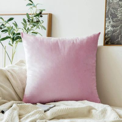Khooti Velvet Cushion Cover, 28x28 Inch | Baby Pink | Pack of 1 | Solid Plain Soft & Smooth, Decorative Cushion Covers for Living Room, Bedroom, Couches, Chairs, Sofas, Beds & Home Decor
