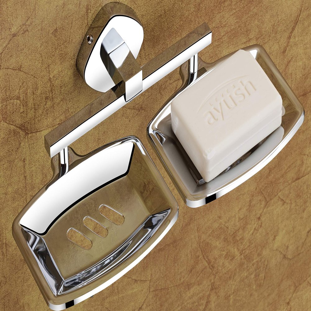 ISTAR Stainless Steel Corrosion Free Double Soap Holder with Glossy Finish (Silver, Pack of 1)