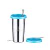 PDDFALCON Stainless Steel Straw Sipper Glass with Extra Lid & Cleaning Brush - 520ml (Firozi) view 1