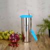 PDDFALCON Stainless Steel Straw Sipper Glass with Extra Lid & Cleaning Brush - 520ml (Firozi) view 4