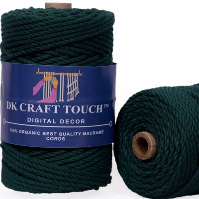 DK Craft Touch 4mm Macrame Cotton Cord,Threads/Rope for Craft Work,Plant Hanger Ropes 3 ply (Bottle Green, 4mm (100 metre Length Cord))