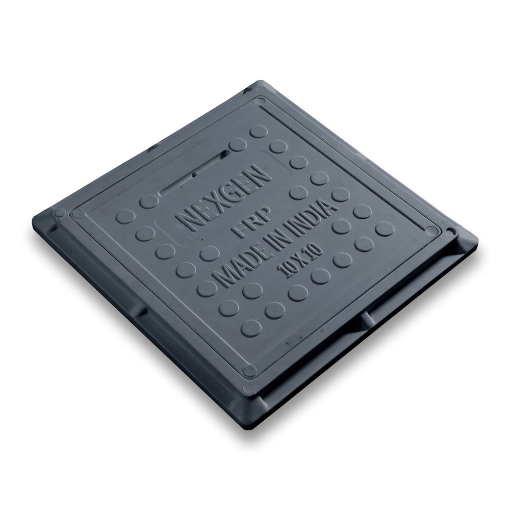 NEXGEN Fiber Reinforced Polymer (FRP) 2.5 Tons Capacity Manhole Cover | Chamber Cover | Sump Cover, 10 x 10 inch (Frame: 10 X 10 Inch, Inner: 7.5 x 7.5 inch) (Cement Grey)