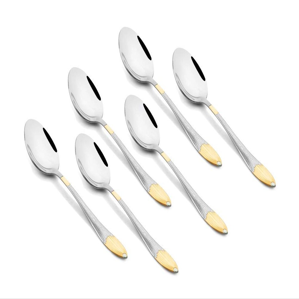 Montavo by FnS - Stainless Steel, Passion Style - Real Gold Plated Tea Spoon Set, Pack of 6 Units, Gold Color - Suitable for Tea Coffee Spices Serving Dining Table Kitchen Cutlery Compact Utility