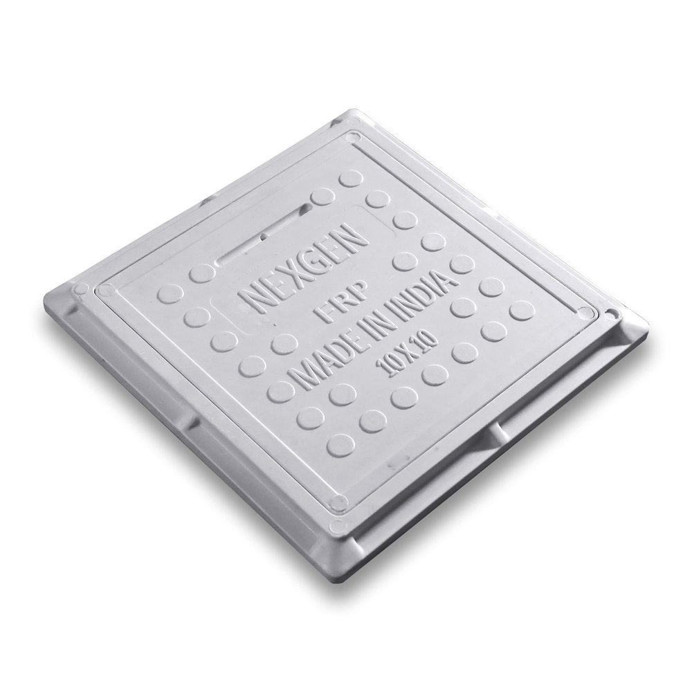 NEXGEN Fiber Reinforced Polymer (FRP) 2.5 Tons Capacity Manhole Cover | Chamber Cover | Sump Cover, 10 x10 inch (Frame: 10 X 10 Inch, Inner: 7.5 x 7.5 inch) (Marble White)