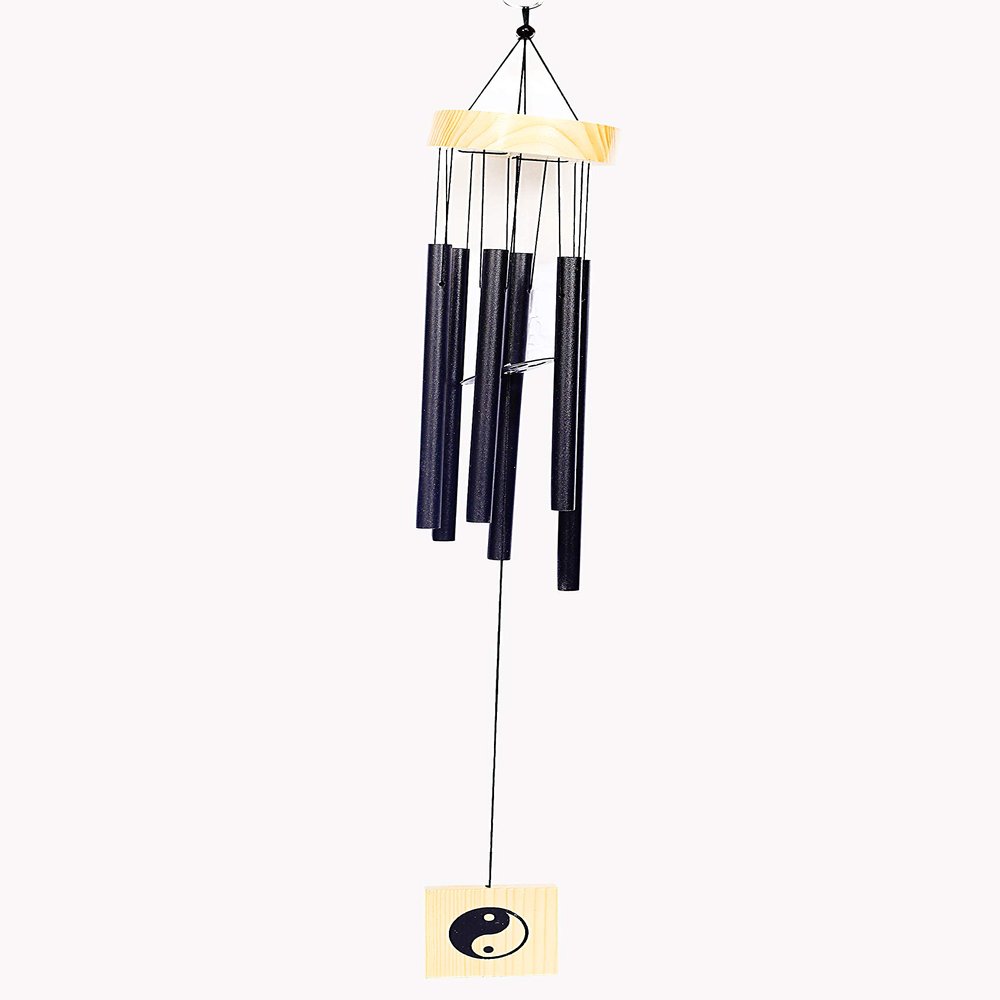 TIMESETL Feng Shui Metal Windchime Bell 6 Pipes Rods for Positive Vibrations & Energy Home Balcony Garden Outdoors Office Decor Melodious Sound (30 inches) (Black)